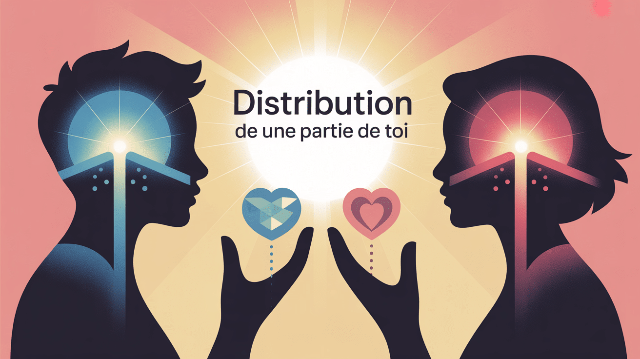 distribution de une partie de toi, silhouettes partageant fragments lumineux