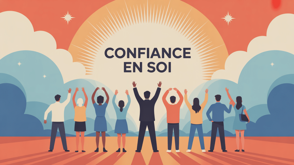être sûr de soi illustration confiance en soi silhouettes ambiance positive