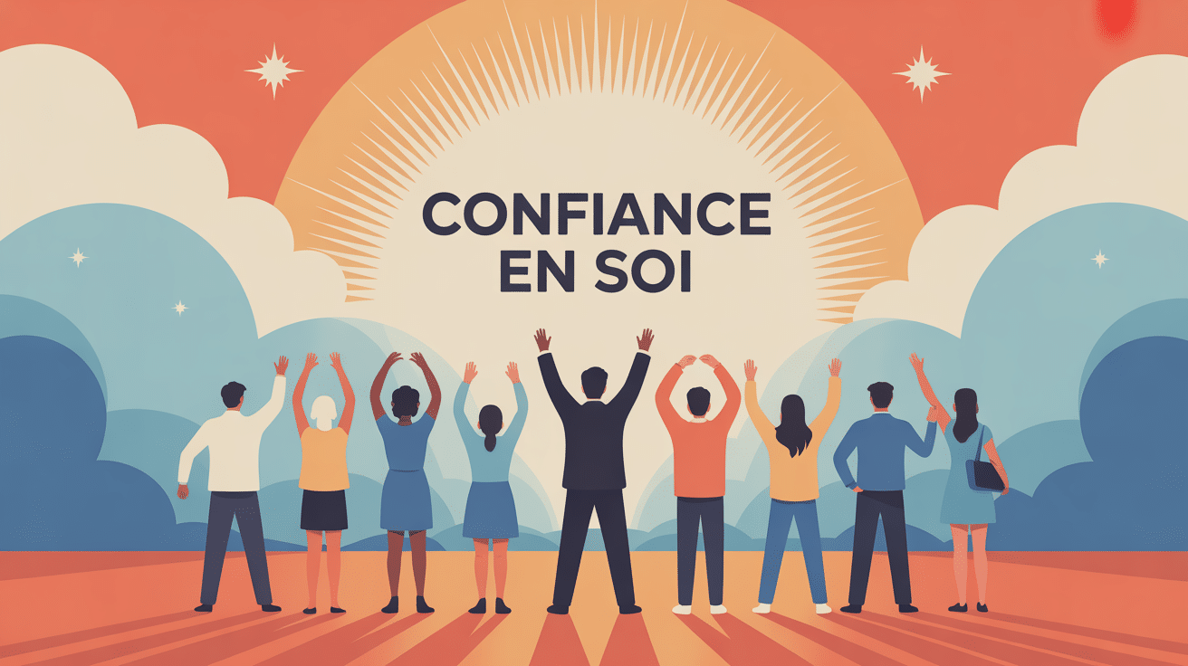 être sûr de soi illustration confiance en soi silhouettes ambiance positive