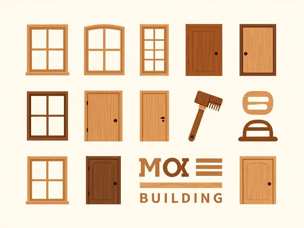 palette couleurs et icônes logo pour menuiserie