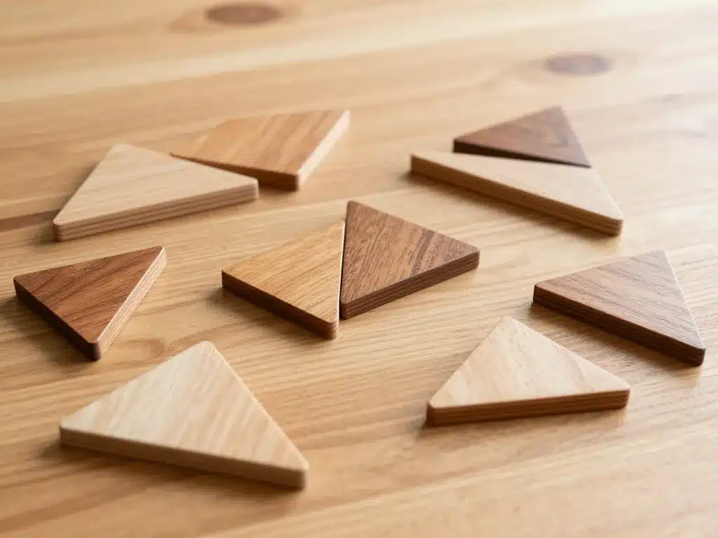 Différents tangram Montessori en bois pour âges variés sur surface naturelle