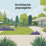 Vue globale métier architecte-paysagiste, jardin moderne, espaces variés