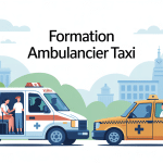 Illustration formation ambulancier taxi véhicule et professionnels
