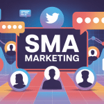 Illustration SMA marketing avec icônes réseaux sociaux