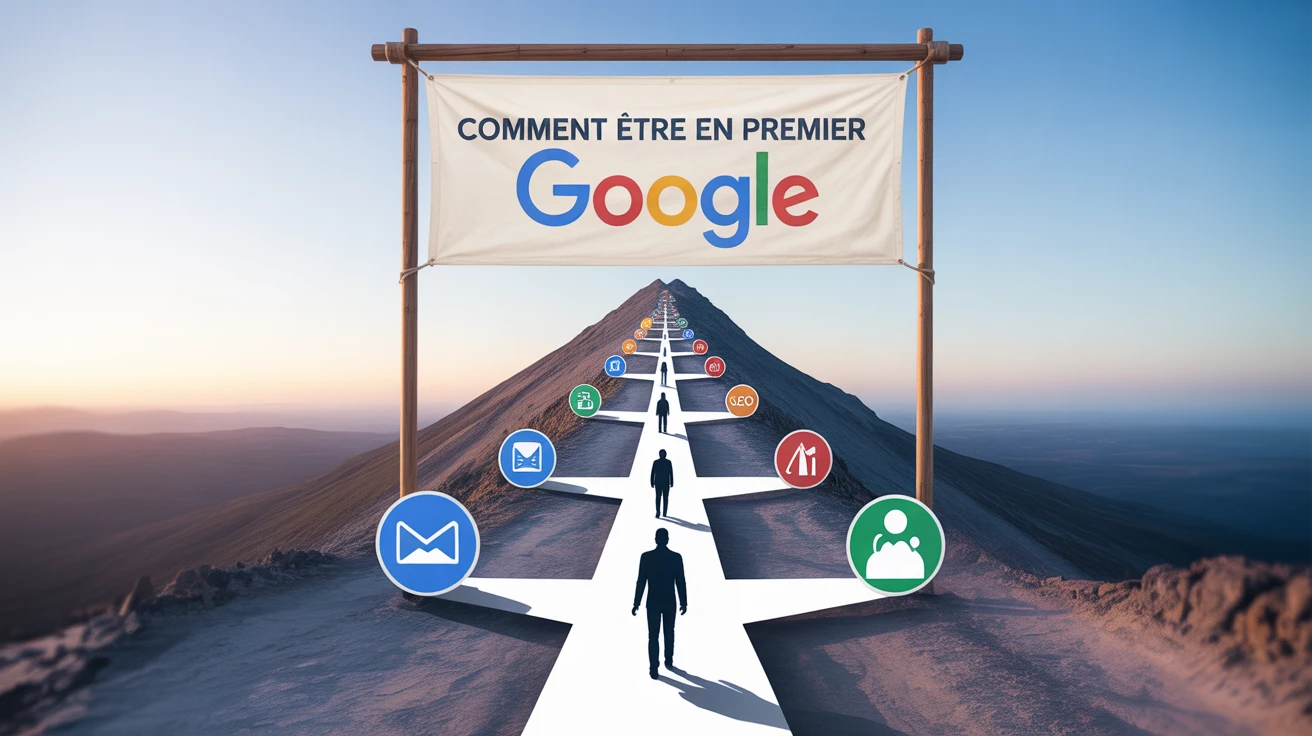 comment être en premier sur google, illustration SEO montagne
