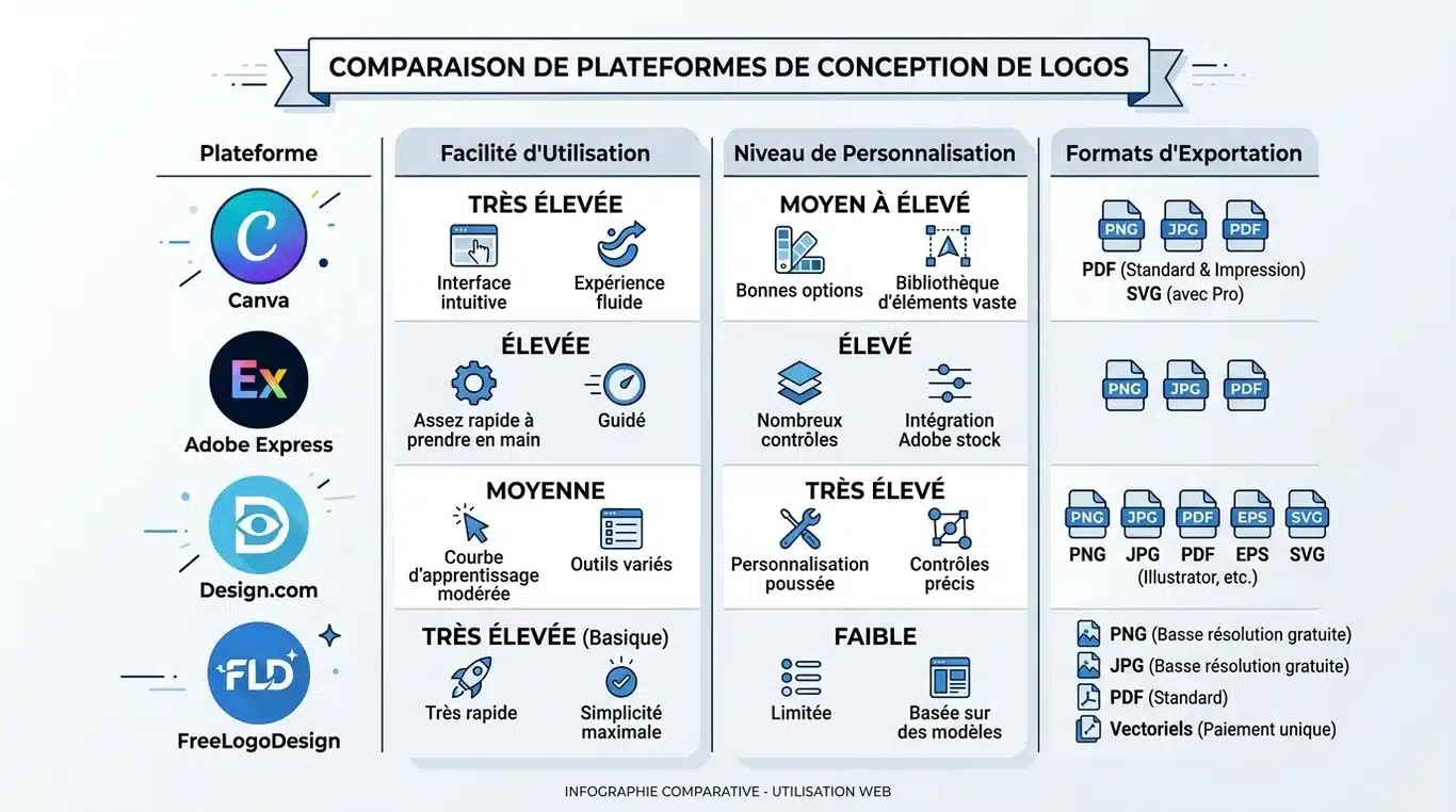 Infographie comparative des meilleures plateformes de création de logos en ligne.