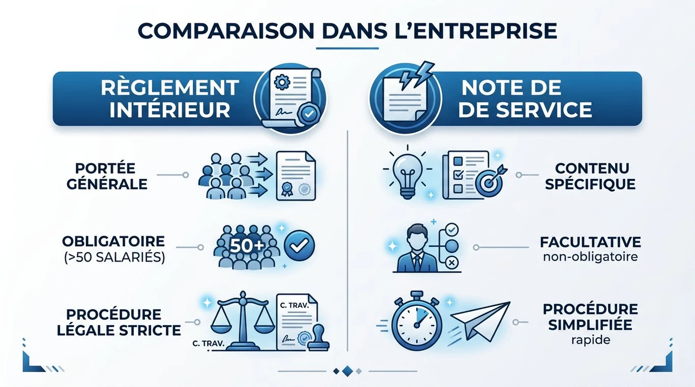 Infographie comparative : Règlement Intérieur vs Note de service pour l'usage du téléphone au travail