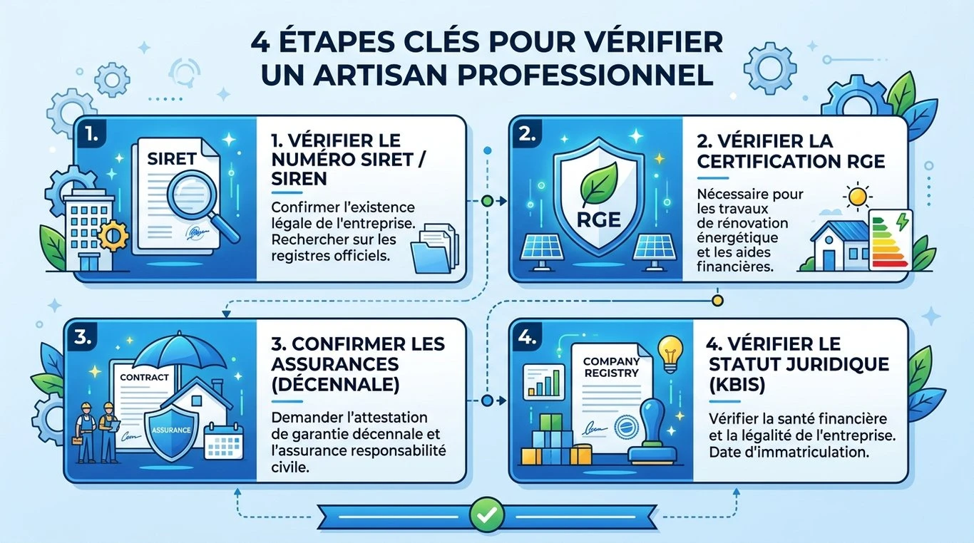 Infographie : Les 4 étapes pour vérifier la fiabilité d'un artisan