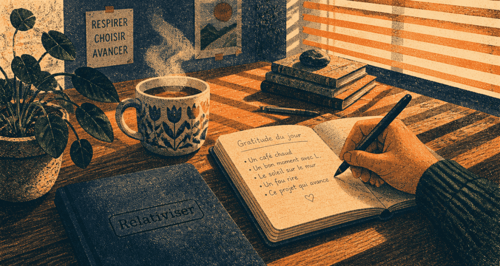 apprendre à relativiser journal de gratitude bureau