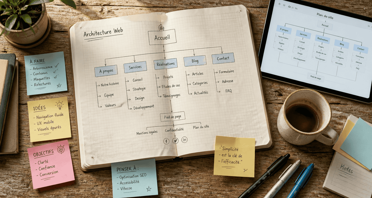 architecture site web schéma manuscrit sur bureau