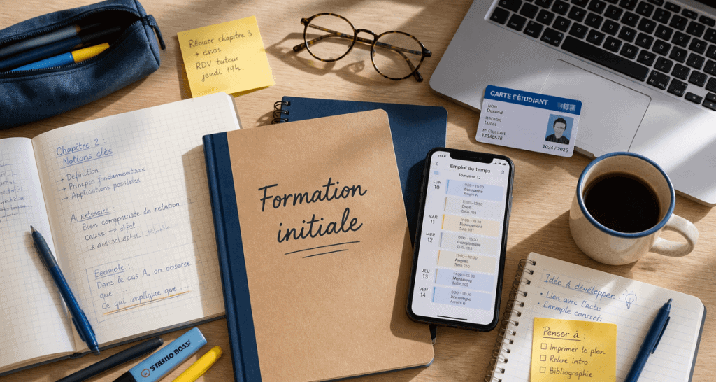 Bureau étudiant avec carnet formation en initiale
