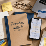 Bureau étudiant avec carnet formation en initiale