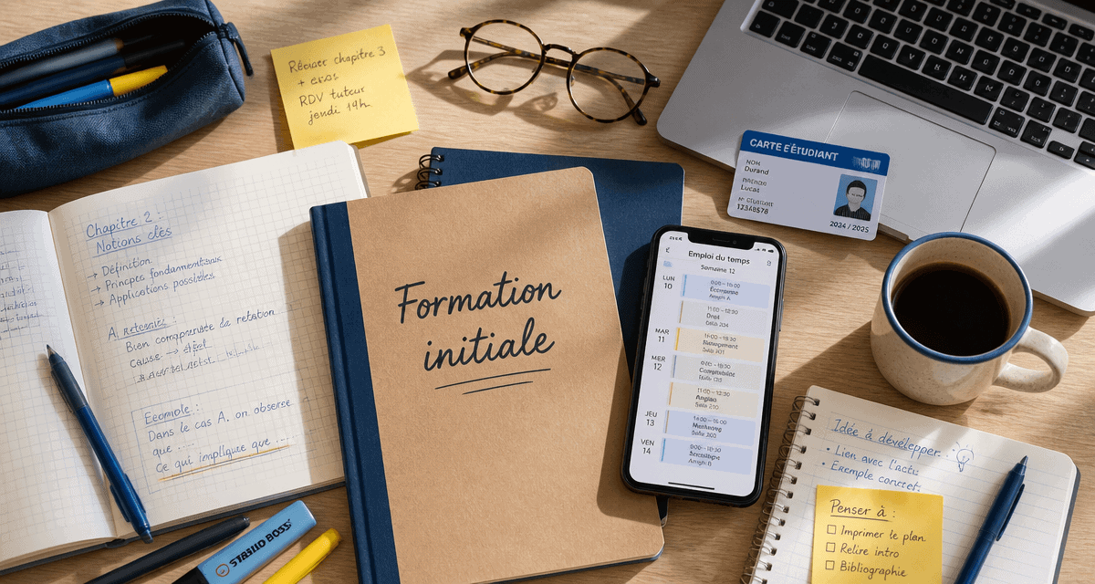 Bureau étudiant avec carnet formation en initiale