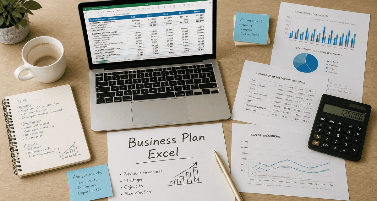 business plan excel sur bureau avec tableau financier
