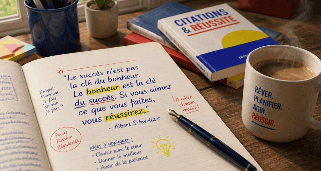 citation sur la réussite carnet manuscrit