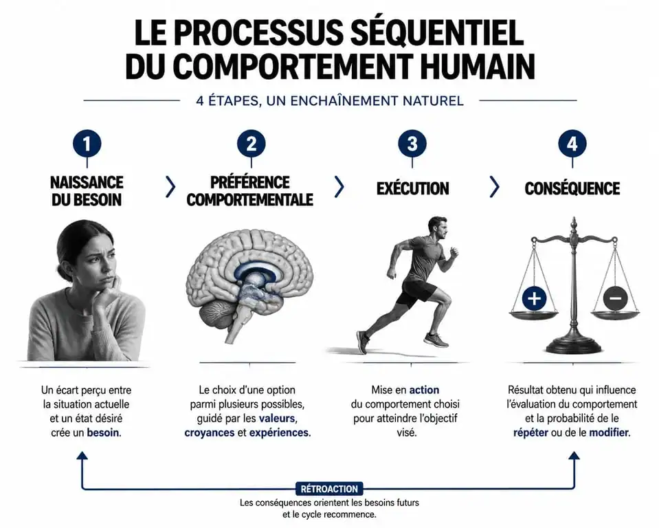 Schéma du processus du comportement humain : des besoins aux conséquences