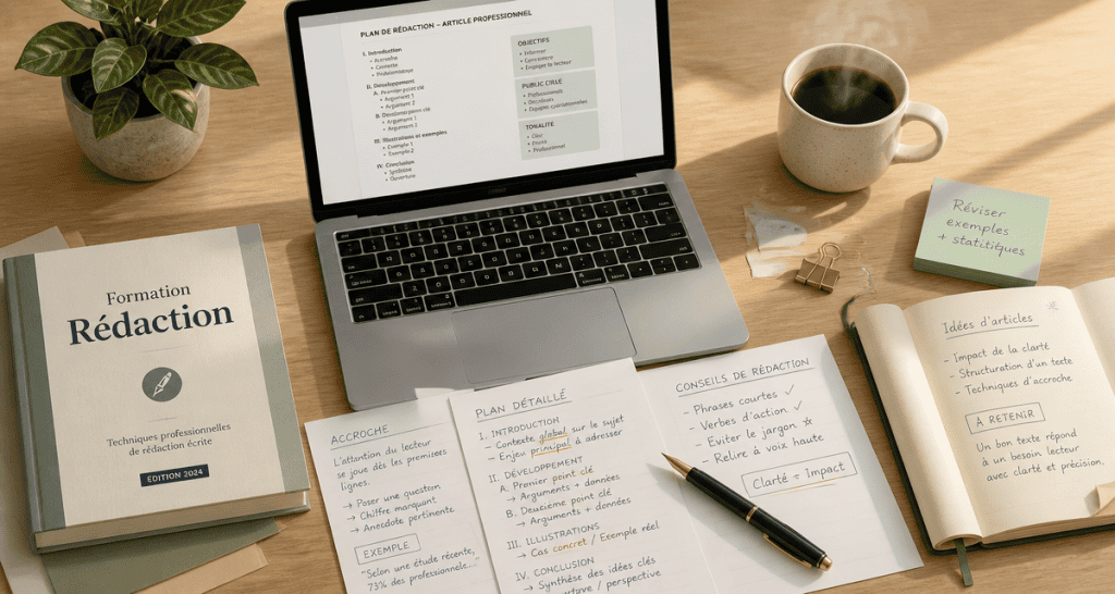 Bureau avec outils formation en rédaction