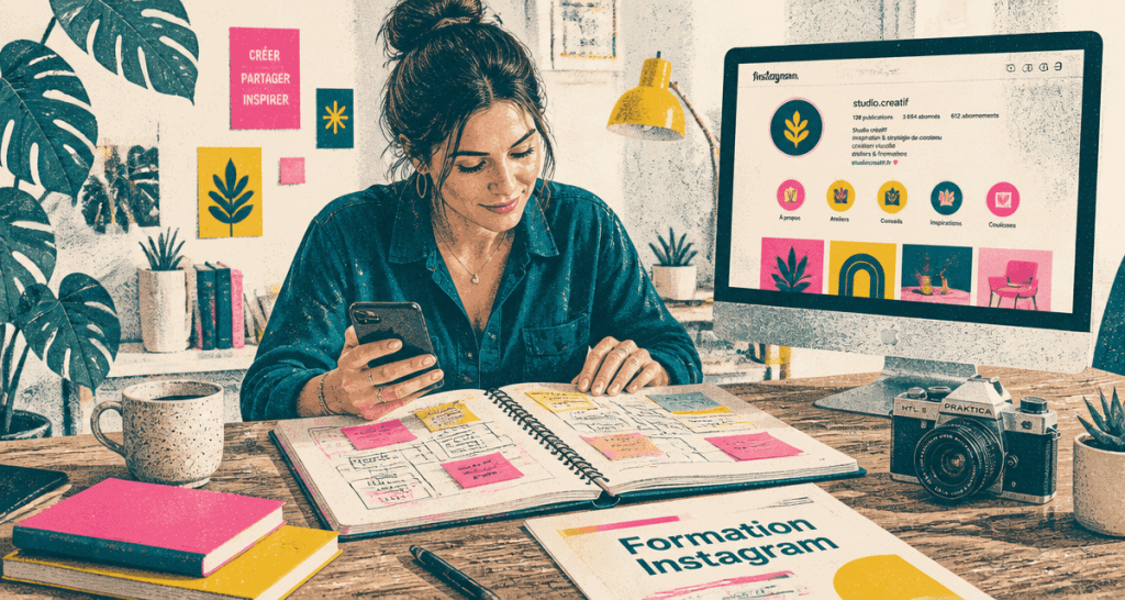 formation instagram entrepreneure carnet ordinateur