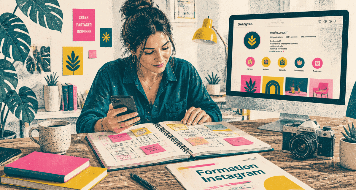 formation instagram entrepreneure carnet ordinateur