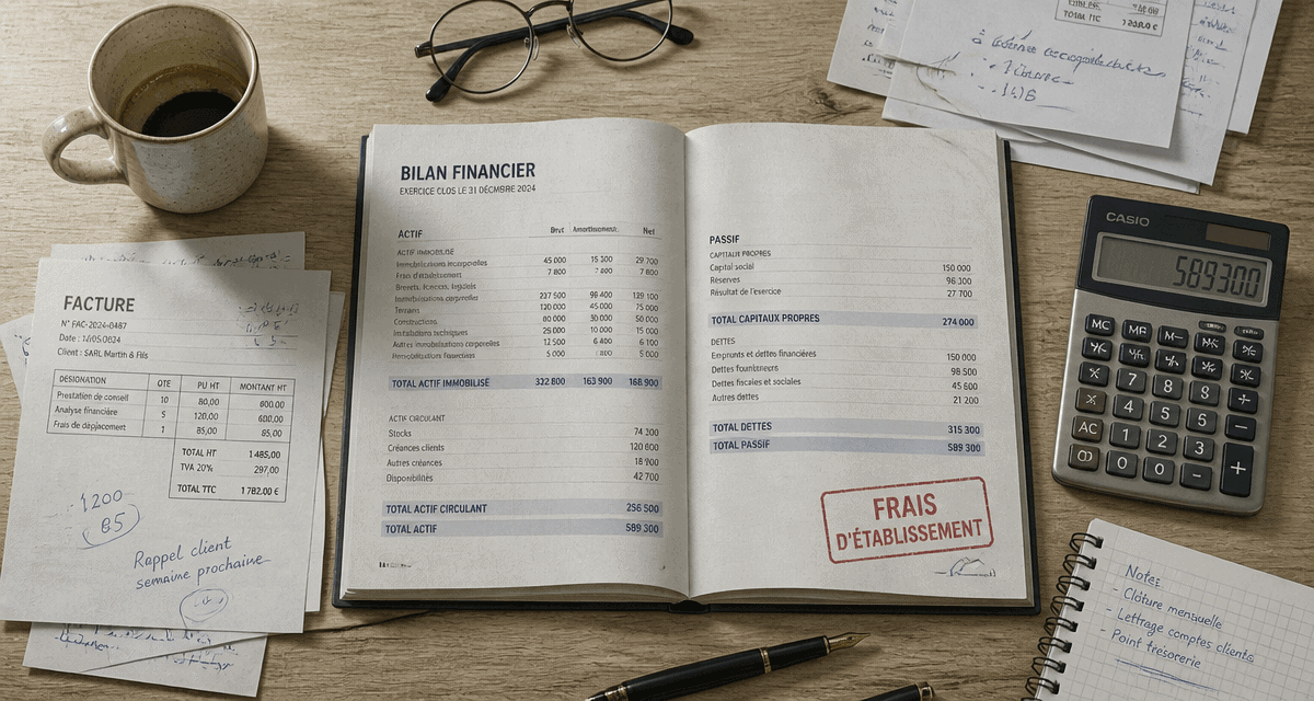 frais d établissement sur bureau avec documents