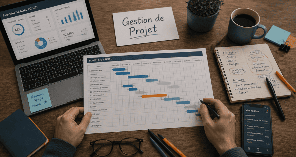 gestion de projet métier diagramme Gantt et dashboard