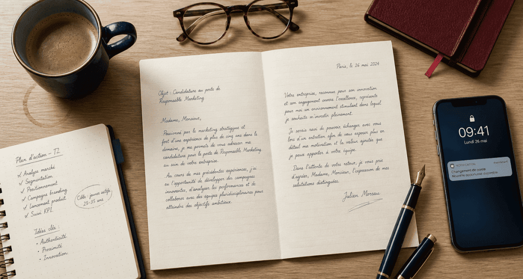 Lettre de motivation pour changement de poste posée sur bureau