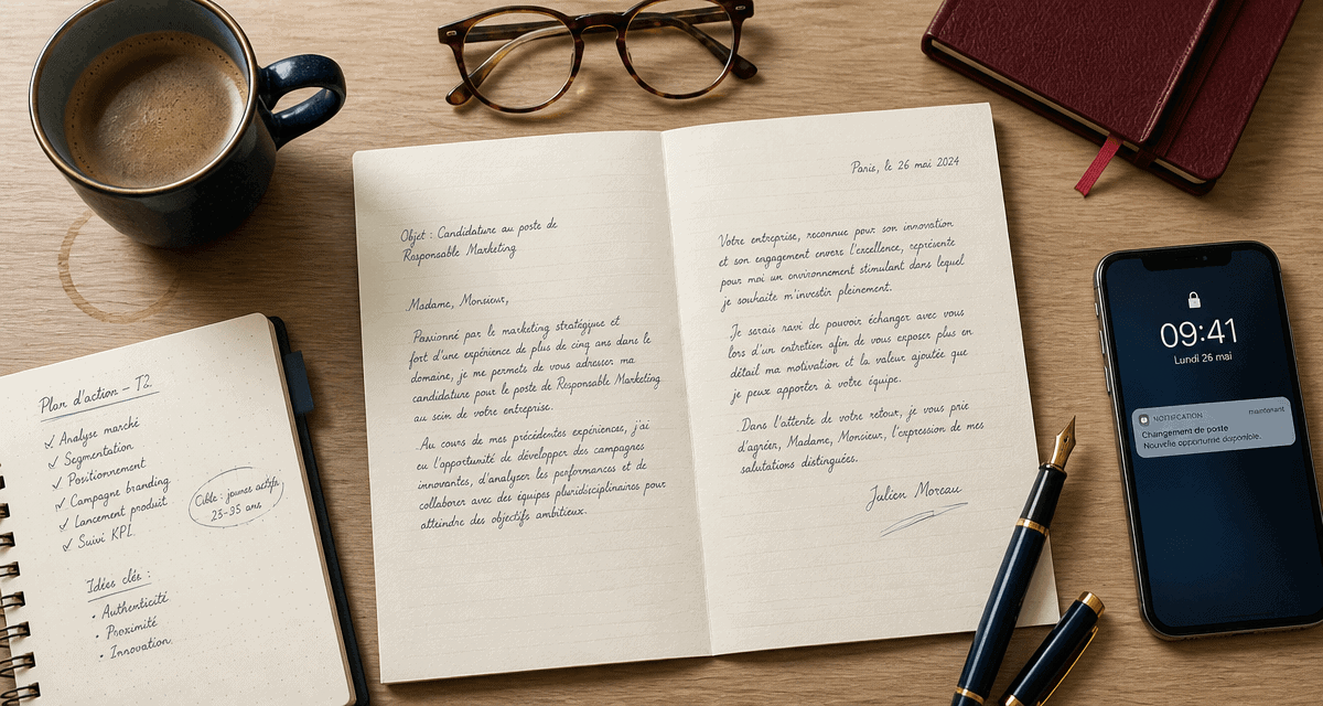 Lettre de motivation pour changement de poste posée sur bureau