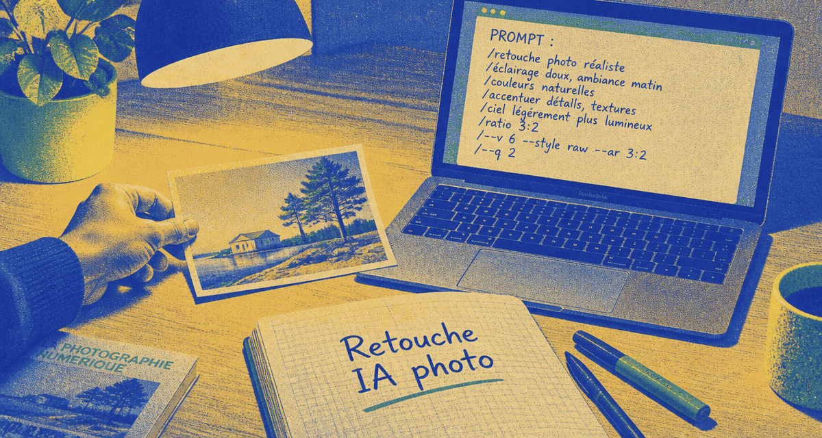 prompt pour modifier une photo chatgpt sur bureau avec ordinateur et carnet