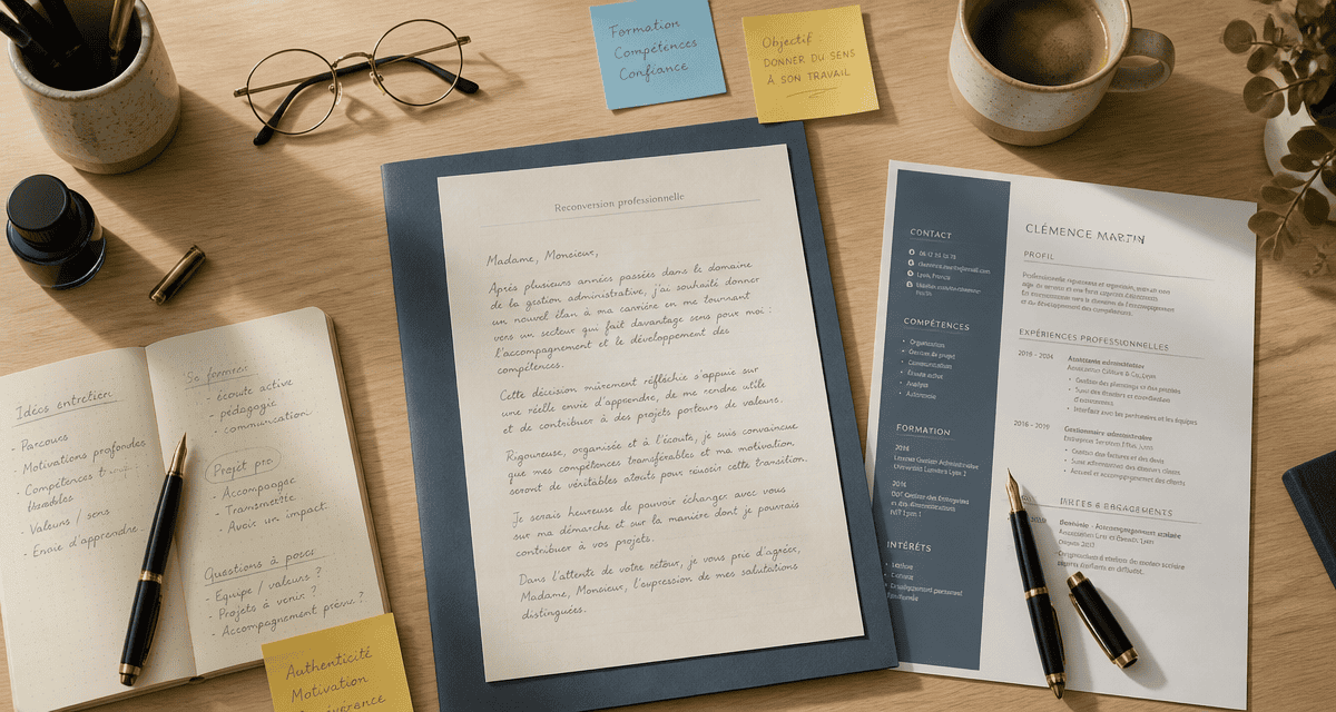 reconversion lettre de motivation sur bureau avec CV