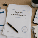 Rupture conventionnelle pour création d'entreprise, dossier et documents sur bureau