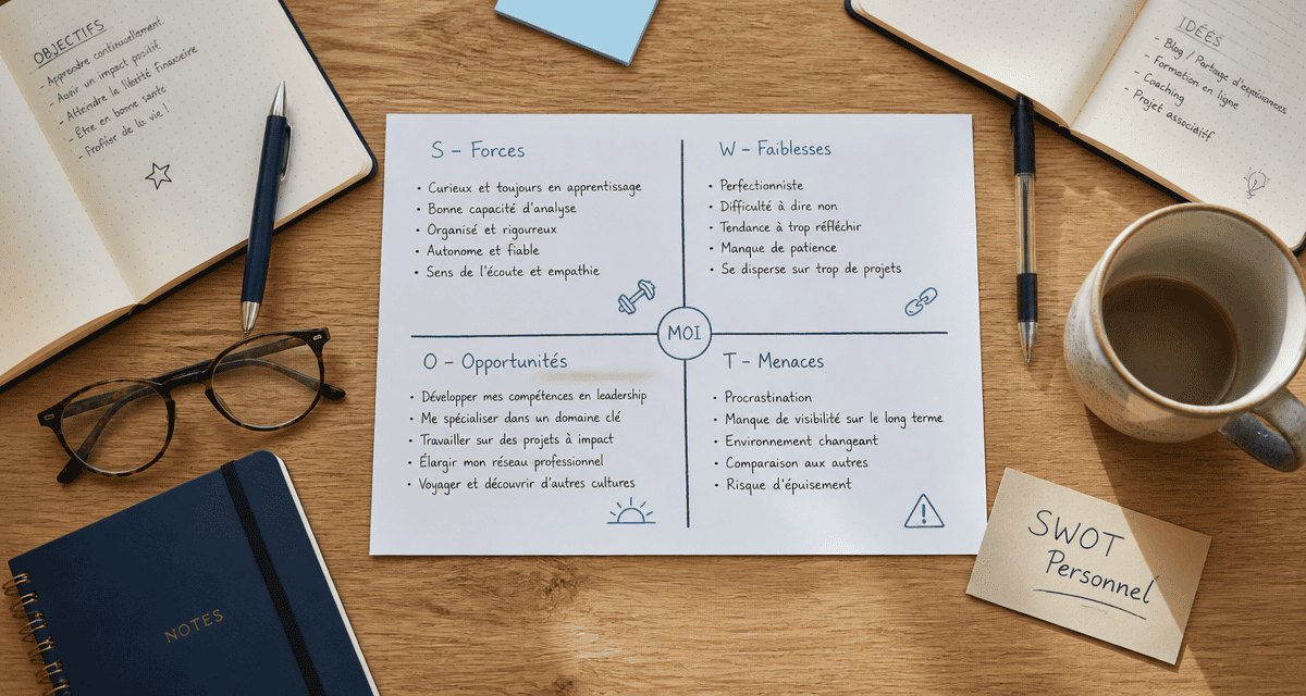 swot personnel matrice manuscrite sur bureau
