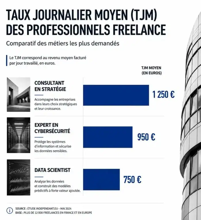 Tableau comparatif des revenus et TJM des métiers en freelance les mieux payés