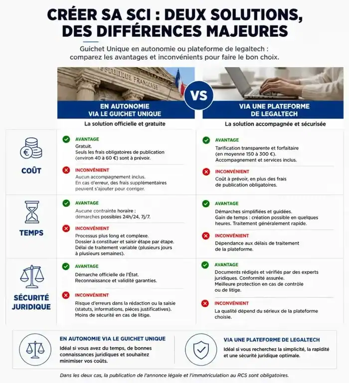 Comparatif création SCI en ligne : autonomie vs plateforme legaltech