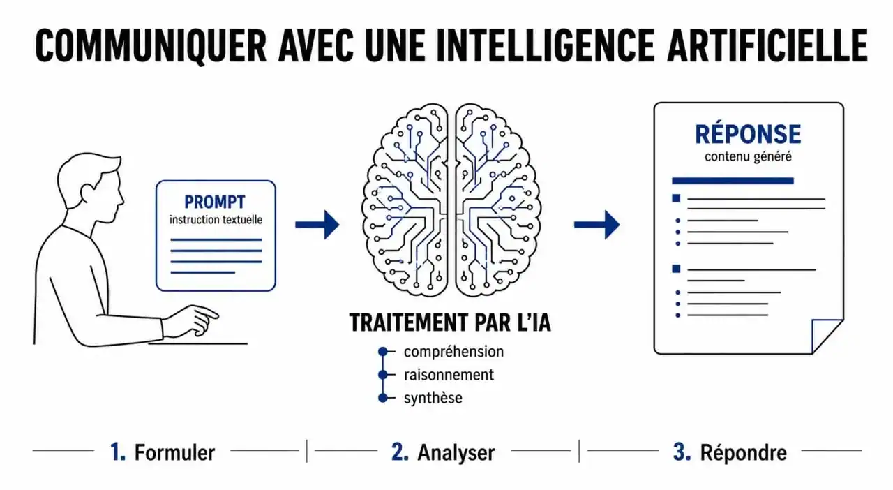 Schéma explicatif du fonctionnement d'un prompt IA pour générer des contenus