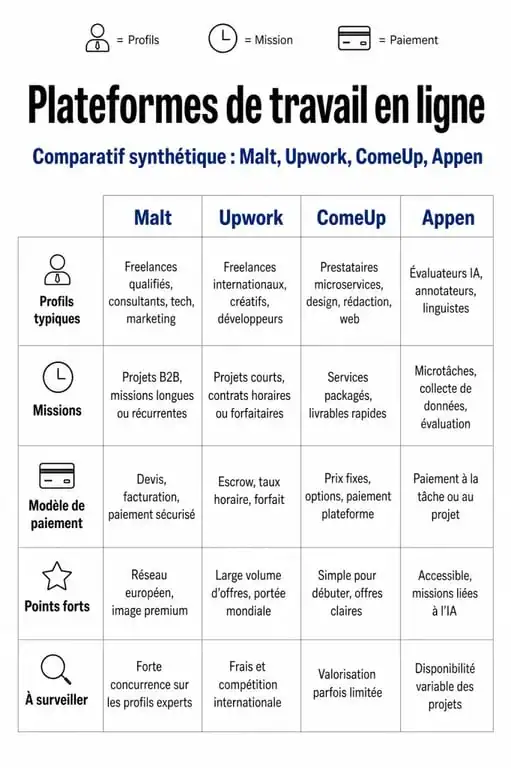 Infographie comparative des meilleures plateformes pour trouver un travail en ligne à domicile