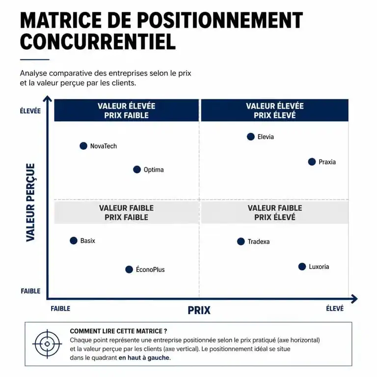 Exemple de mapping concurrentiel pour définir le positionnement d'une entreprise sur son marché.