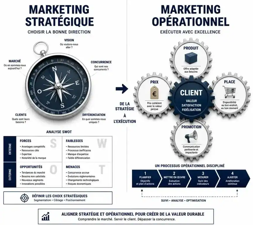 Schéma comparatif entre le marketing stratégique et le marketing opérationnel pour une meilleure compréhension