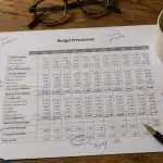 exemple budget prévisionnel sur bureau avec calculatrice