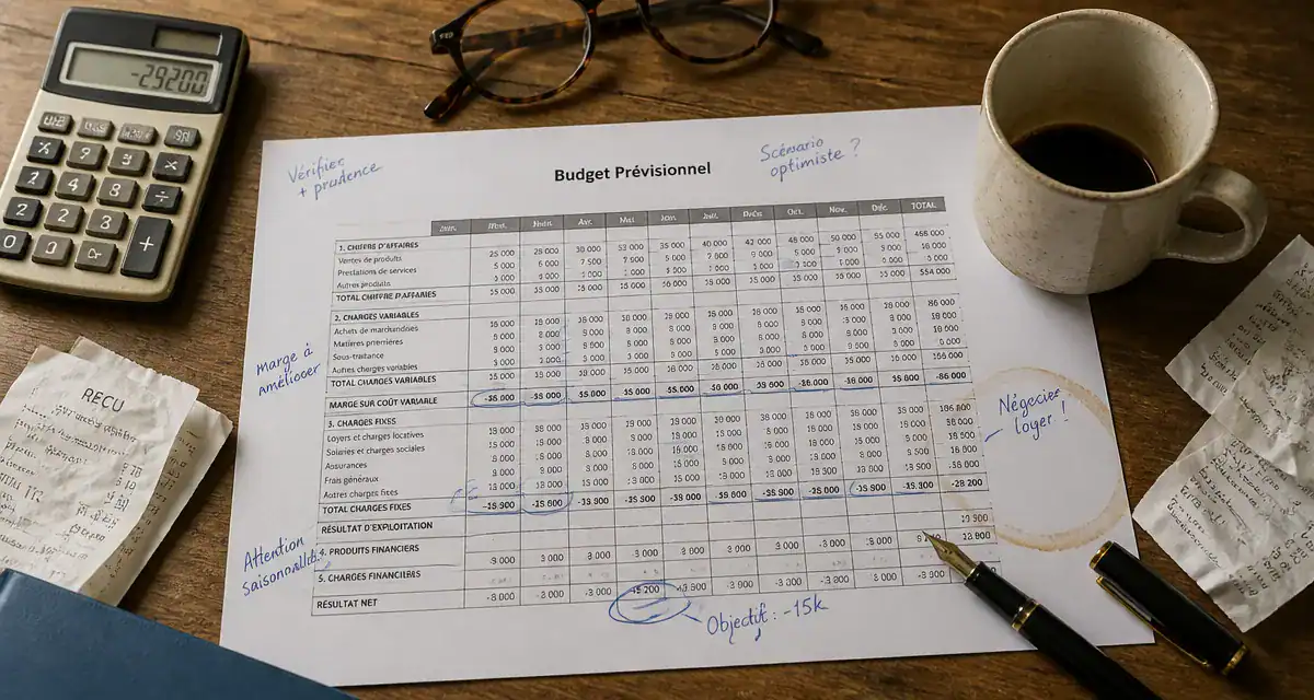 exemple budget prévisionnel sur bureau avec calculatrice