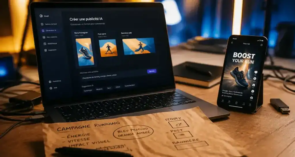 ia générateur de publicité gratuit : création pub IA sur ordinateur