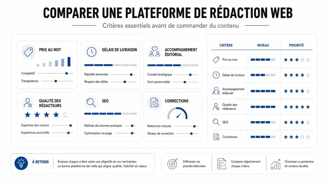 Infographie sur les critères pour choisir une plateforme rédaction web