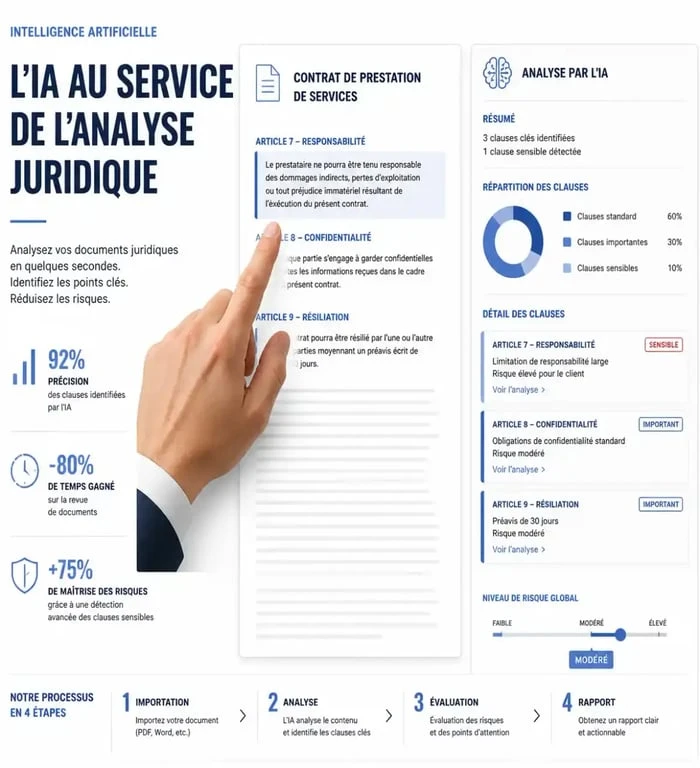 Schéma illustrant le fonctionnement d'une IA juridique gratuite pour l'analyse de documents