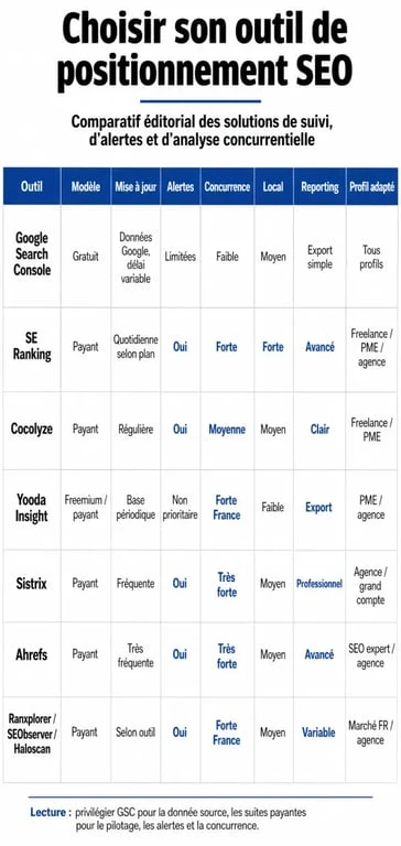 Infographie comparative des outils de positionnement SEO pour choisir le meilleur outil de positionnement SEO