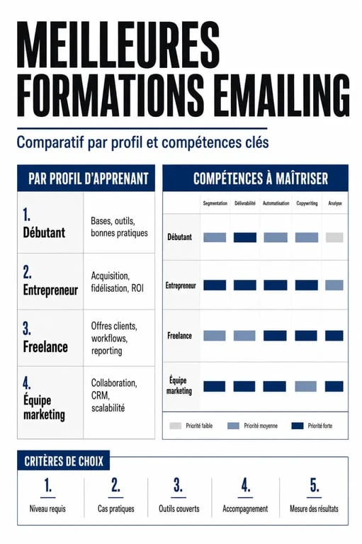Meilleures formations emailing comparées par profil et compétences clés