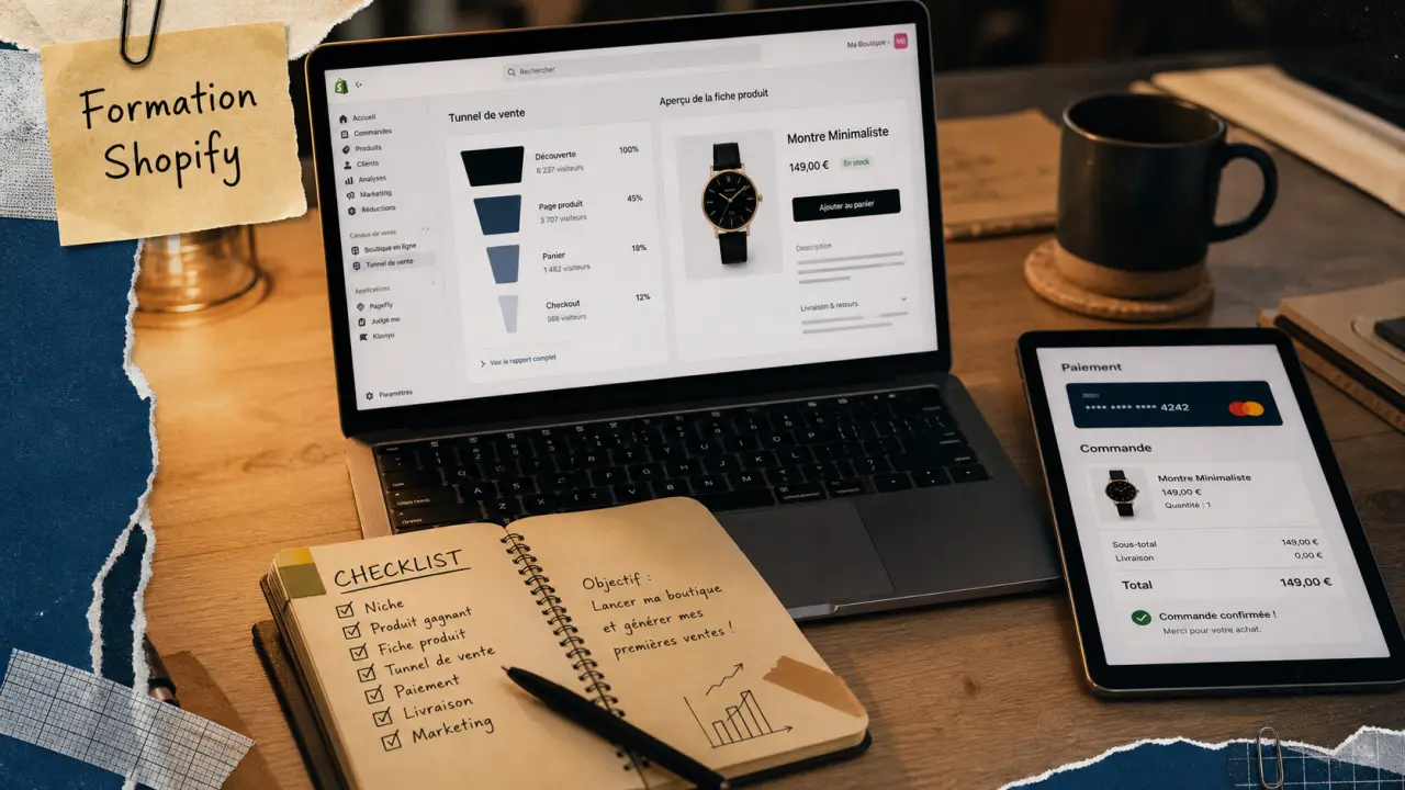 formation shopify : ordinateur sur Shopify pour lancer une boutique en visio ou coaching