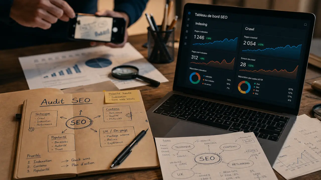 Outils audit SEO : tableau de bord crawl et indexing