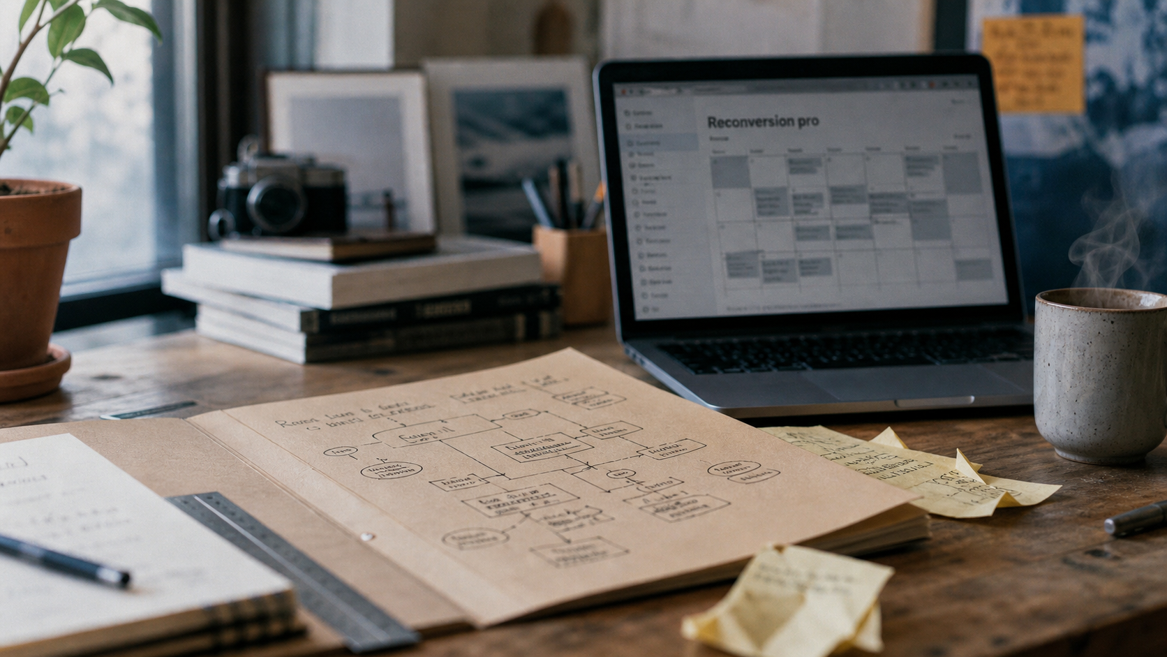 Reconversion professionnelle def : planning et carnet sur table pour changer de métier