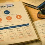Business plan simplifié sur table en bois