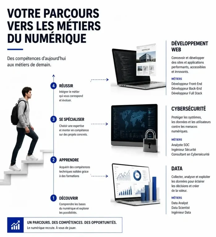 Infographie sur les opportunités de formation informatique avec France Travail pour une reconversion professionnelle