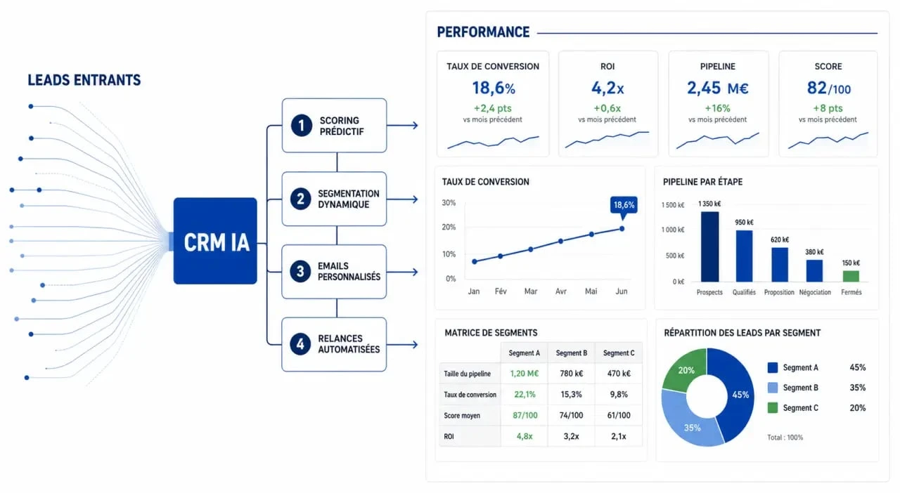 Solutions marketing CRM intelligence artificielle efficaces : tableau de bord et flux d’automatisation CRM